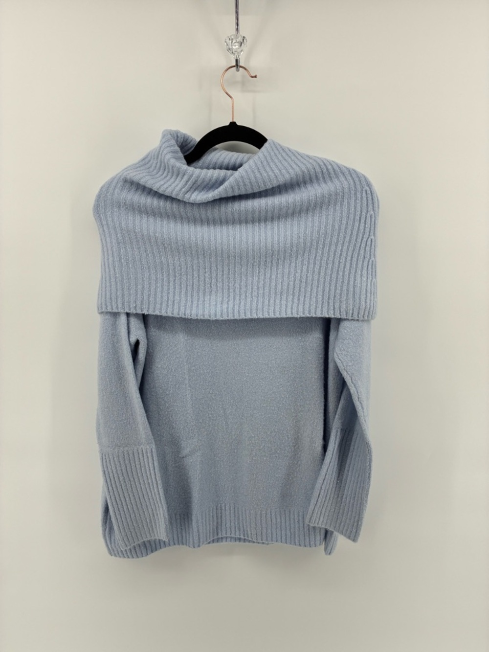 Light Blue Off-Shoulder Ribbed Sweater